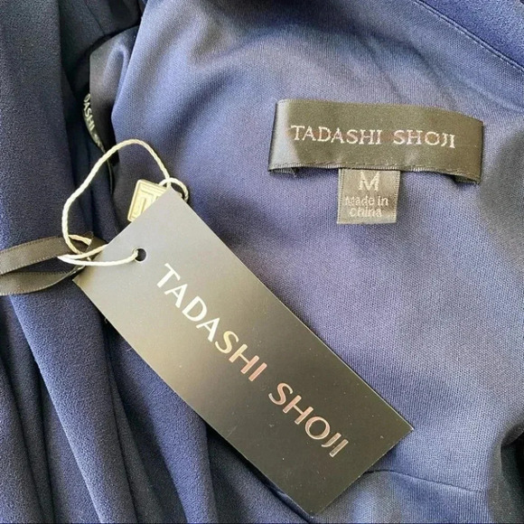 NWT BHLDN Tadashi Shoji Quinn Maxi One Shoulder Dress Wedding Formal Navy Med - Picture 14 of 15